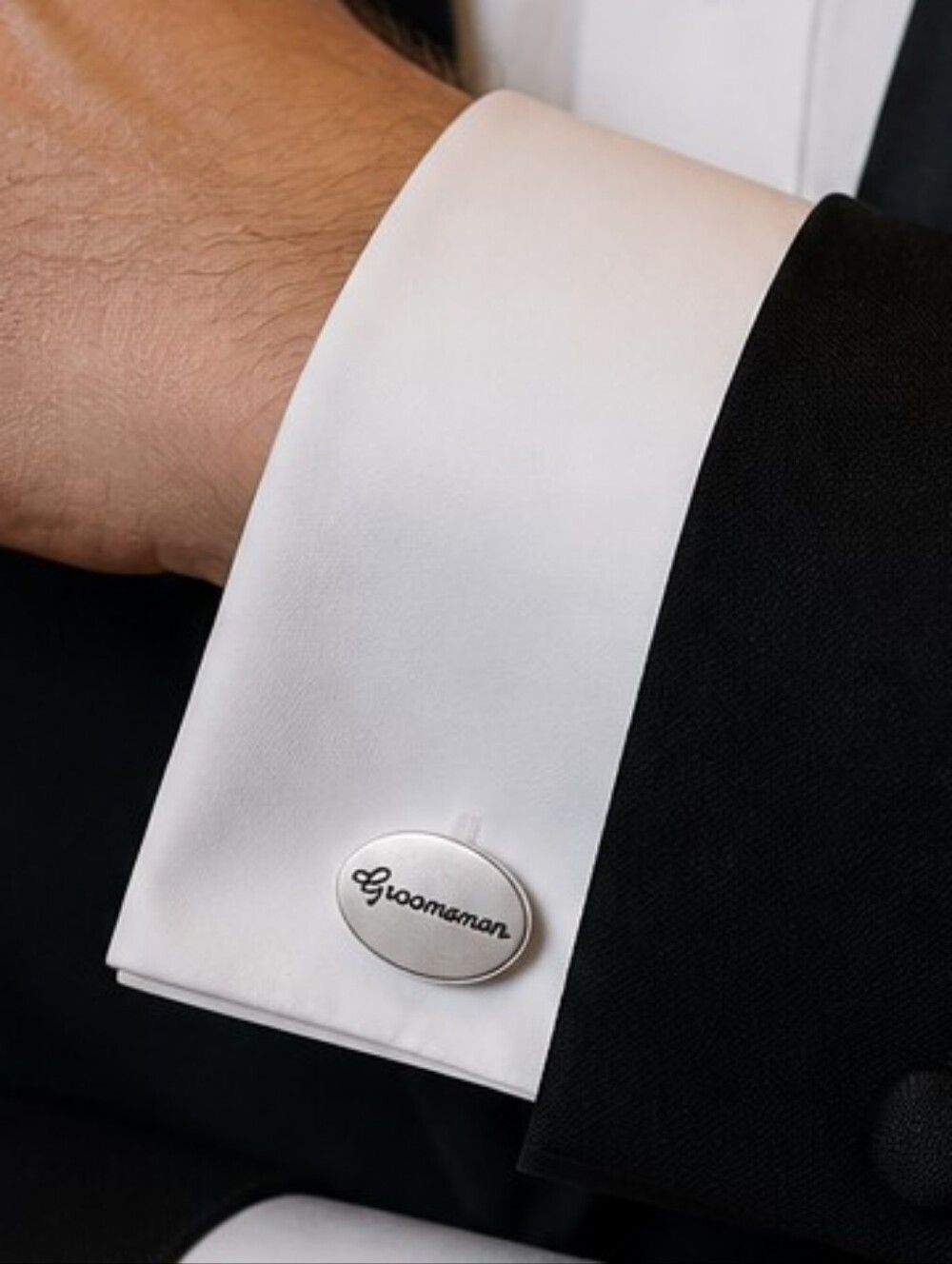 GROOMSMAN Wedding Cufflinks Silver Engraved Bridal Party Formal Tuxedo Cuff Link